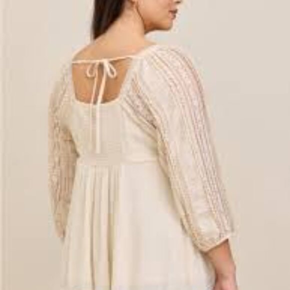 Torrid Baby Doll Top Size 2X Beige Gauze Clip Dot Layered 3/4 Length Sleeves - Picture 3 of 10